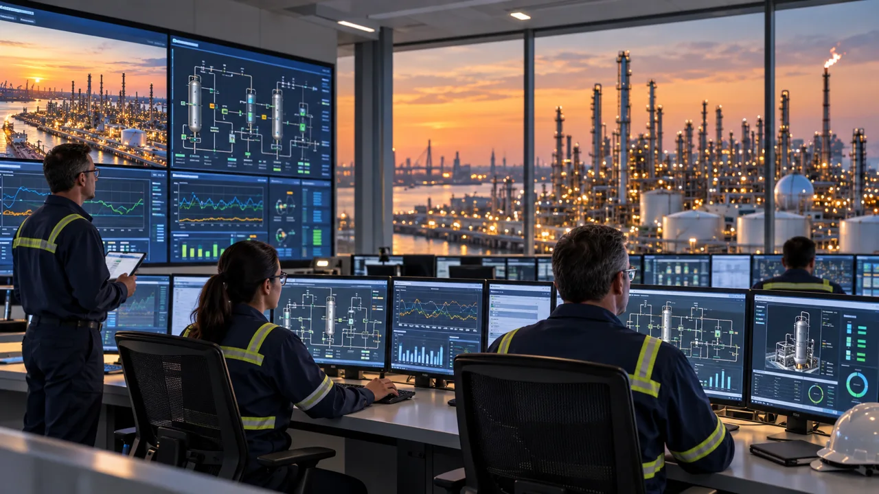 Operations team in a refinery control room