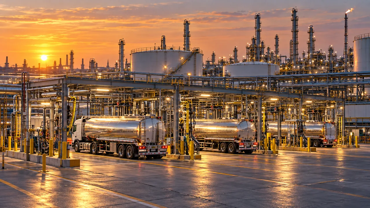 Road tankers at a refinery loading area