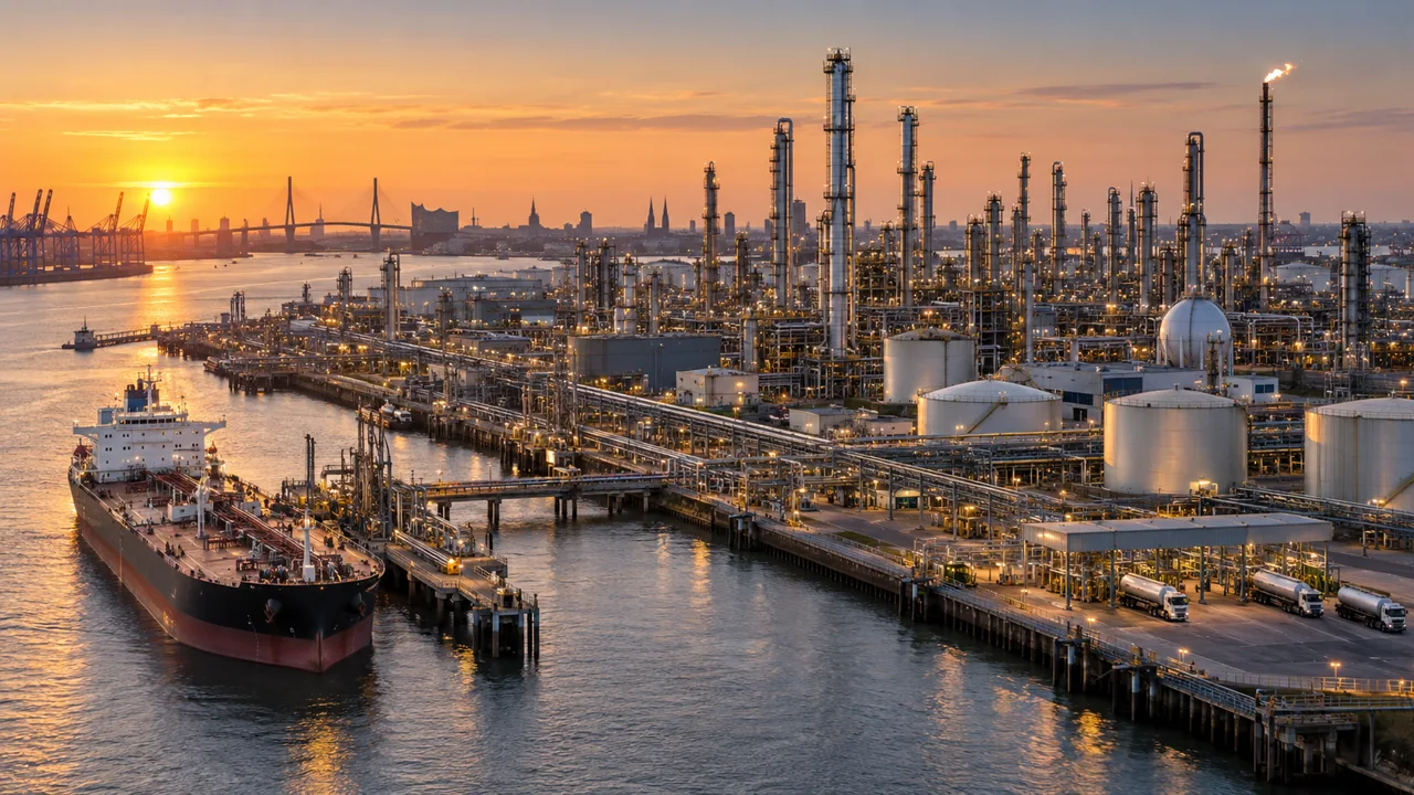 Marine terminal and process plant at sunset
